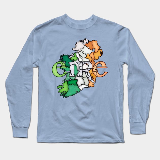 Stained Glass Ireland Map Long Sleeve T-Shirt by jephwho